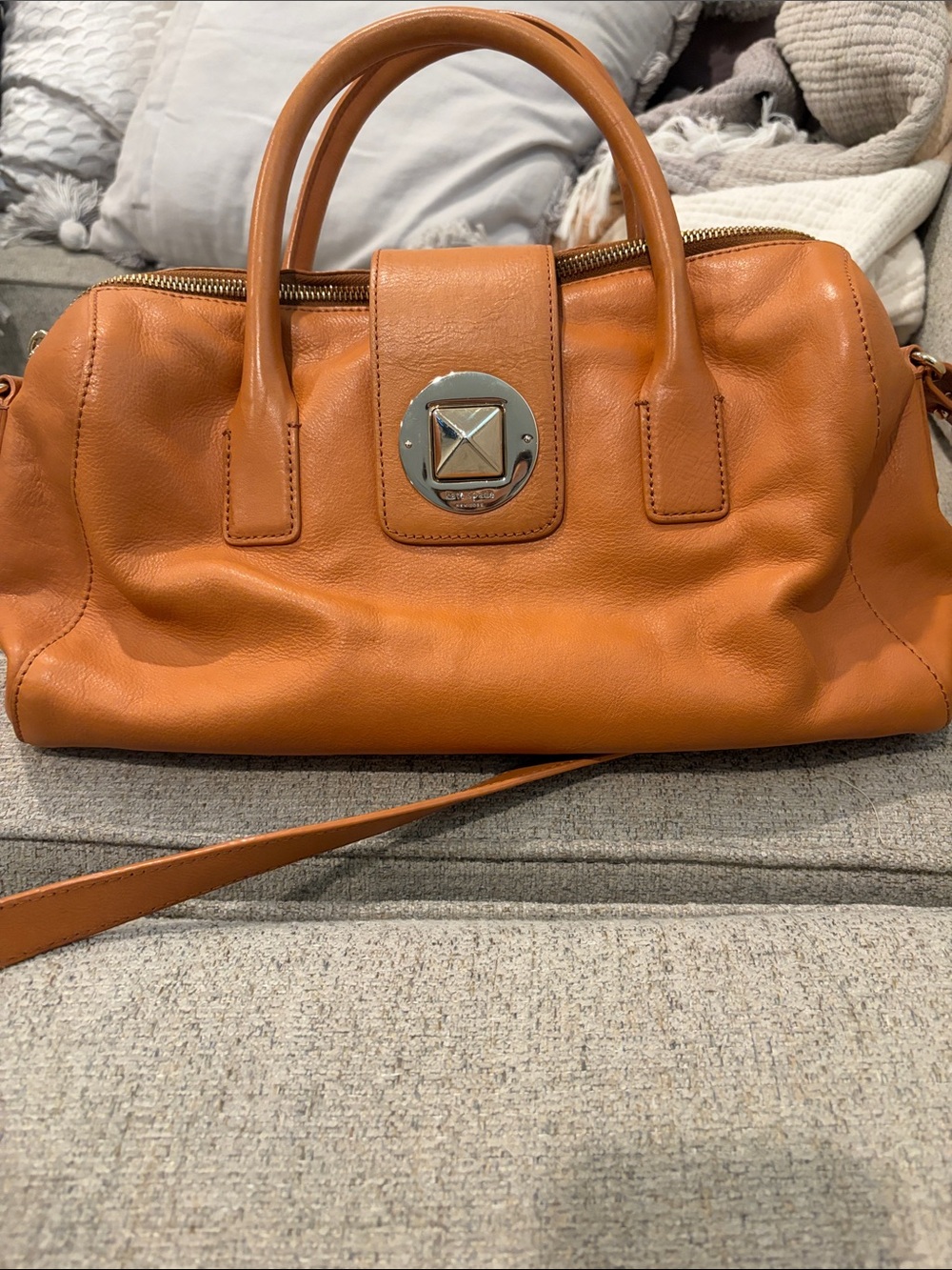 kate spade Orange Leather Satchel with Silver-Tone Lock